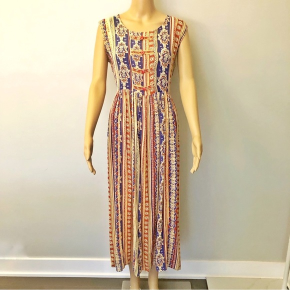 Vintage Rear Boho Pattern Hippie Floral Cottagecore Colorful Festival Maxi Dress - Picture 11 of 13